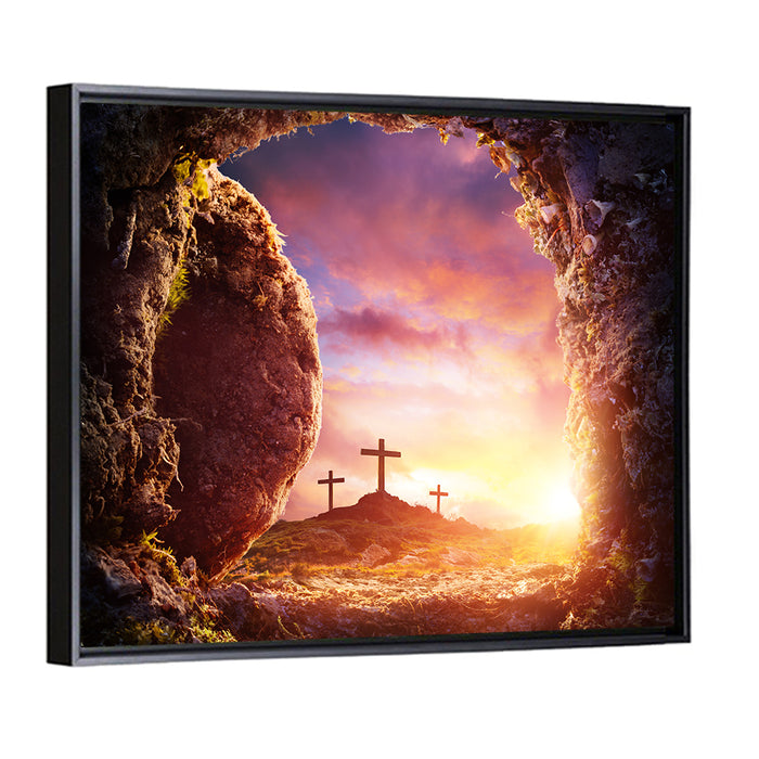 Three Crosses at Sunrise Wall Art as a framed canvas