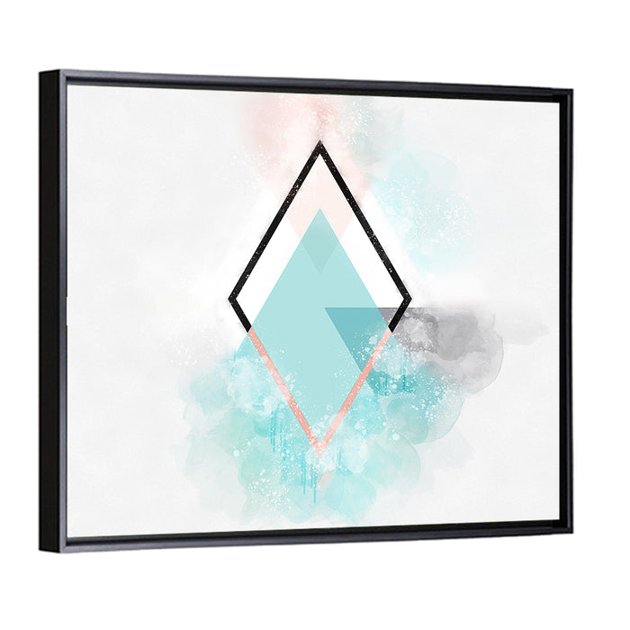 Teal Diamond Minimalist Geometry Wall Art as a framed canvas
