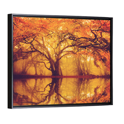 Golden Mist Forest Reflection Wall Art
