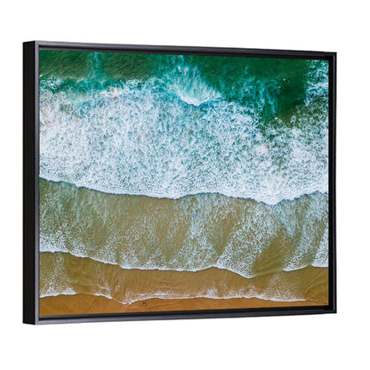 Aerial Teal Beach with Surfers Wall Art