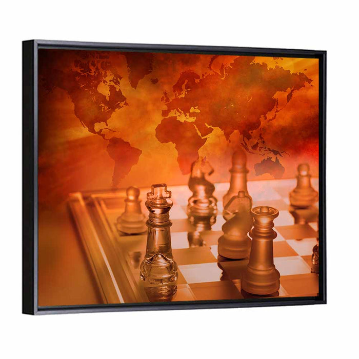 Chess with Faded World Map Wall Art as a framed canvas
