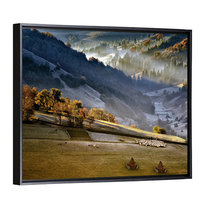 Mountain Village in Morning Mist Wall Art