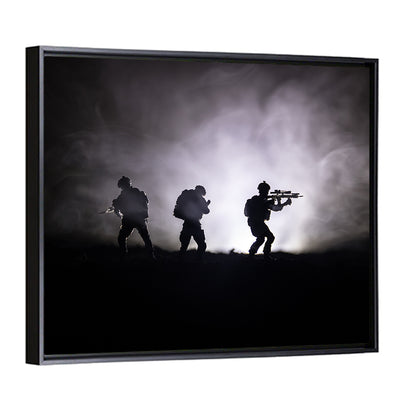 Three Soldiers Silhouette in Fog Wall Art