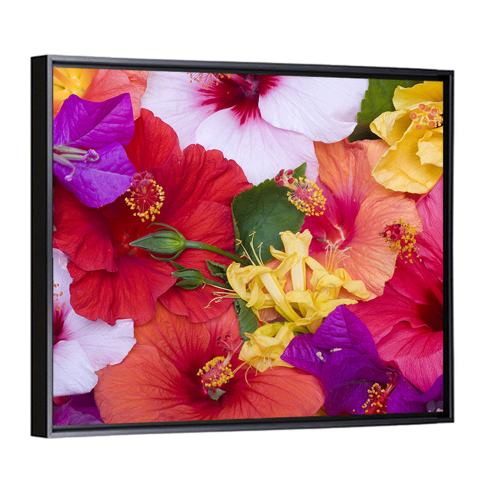 Tropical Bougainvillea and Hibiscus Bloom Wall Art