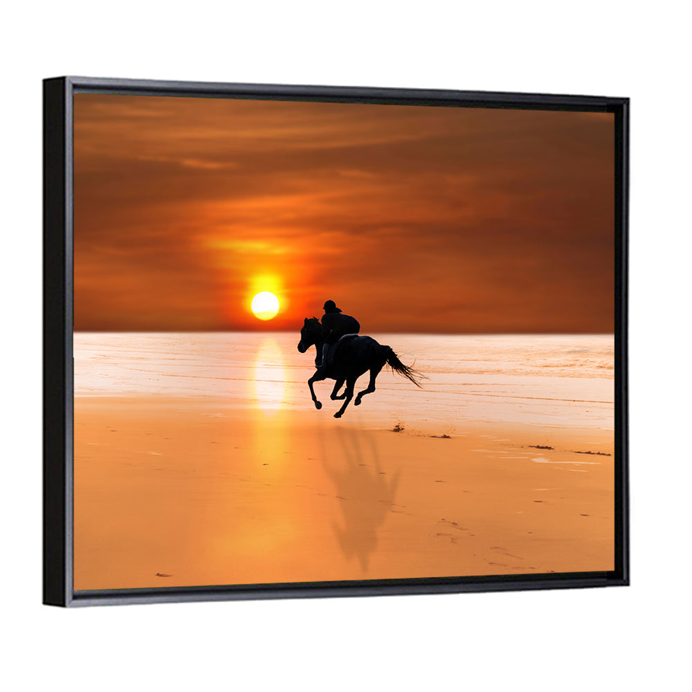 Horse and Rider at Sunset Wall Art