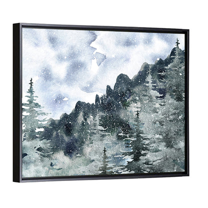 Snowfall Mountain Forest Illustration Wall Art