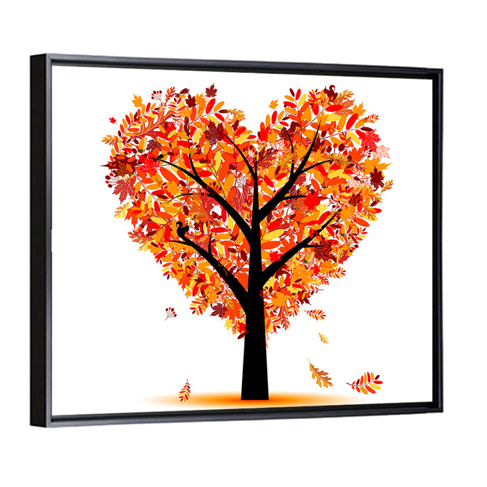 Autumn Heart Tree Illustration Wall Art as a framed canvas