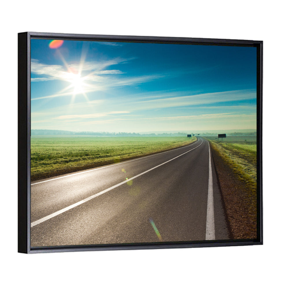 Sunlit Road Through Green Field Wall Art