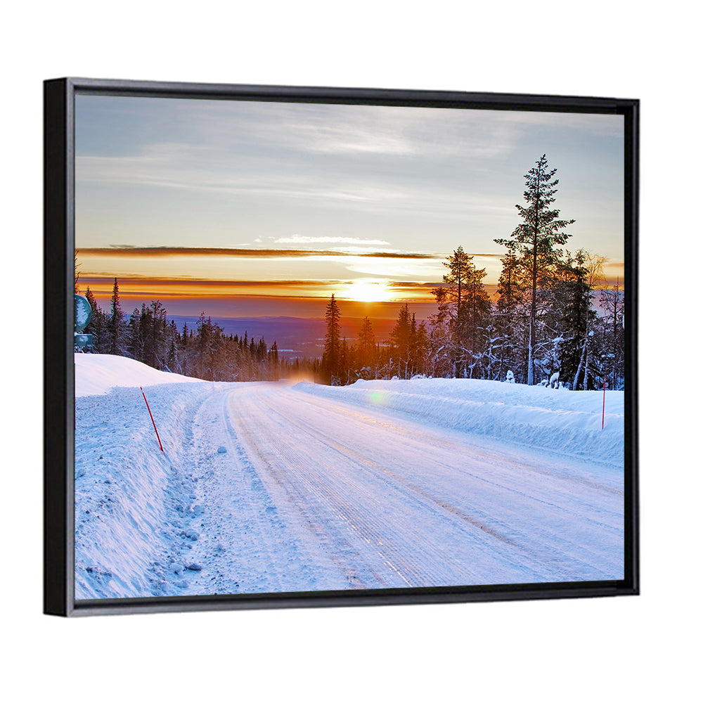 Snowy Road at Sunset Wall Art