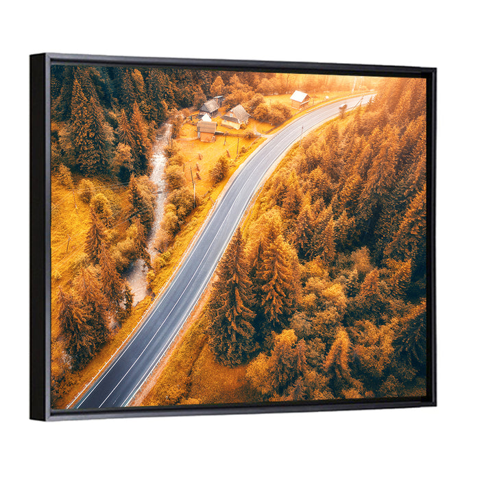 Carpathian Autumn Road Wall Art as a framed canvas