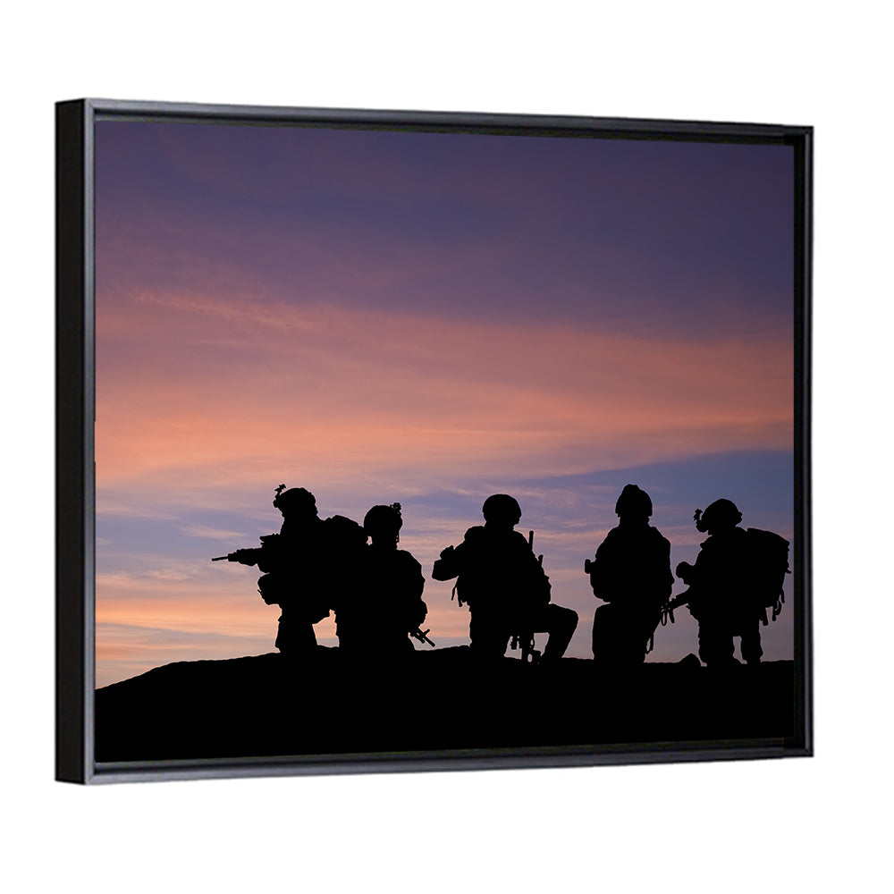 Soldiers Silhouetted at Sunset Wall Art