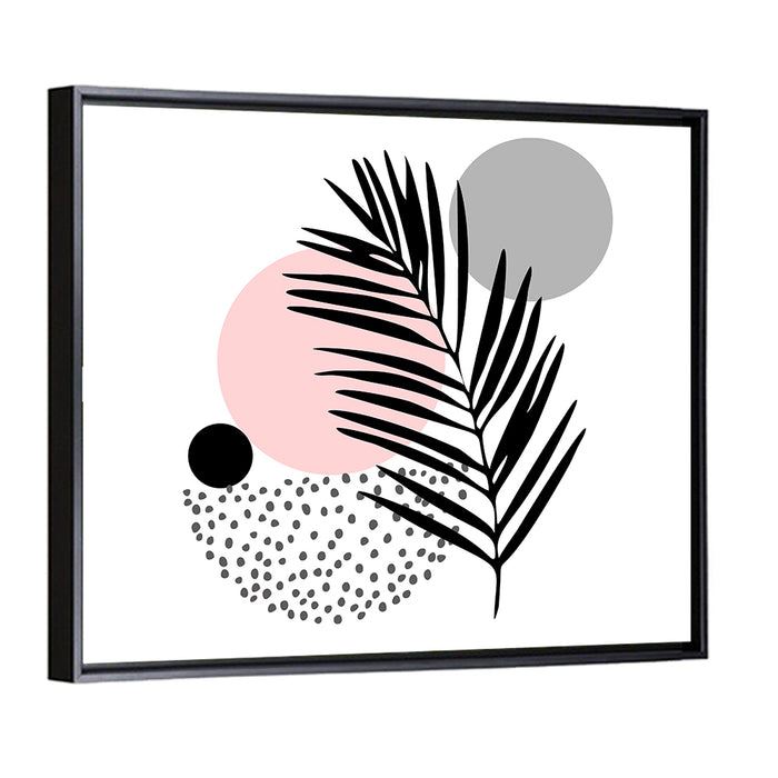 Pink Sun Moon Palm Leaf Illustration Wall Art as a framed canvas