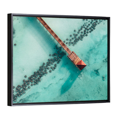 Aerial Red Pier Over Turquoise Water Wall Art