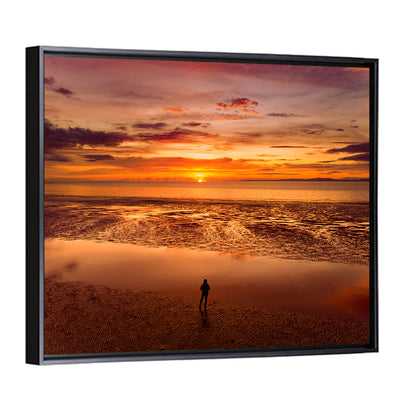 Solitary Figure on Sunset Shore Wall Art