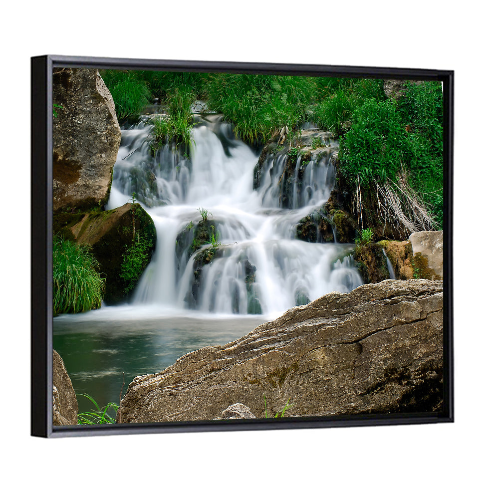 Moss Covered Rocky Waterfall Wall Art