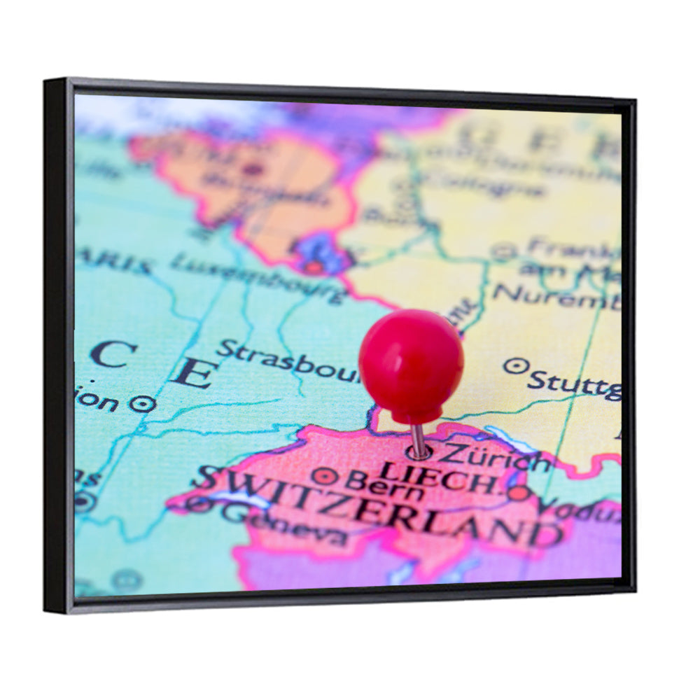 Zurich Map with Red Pin Wall Art