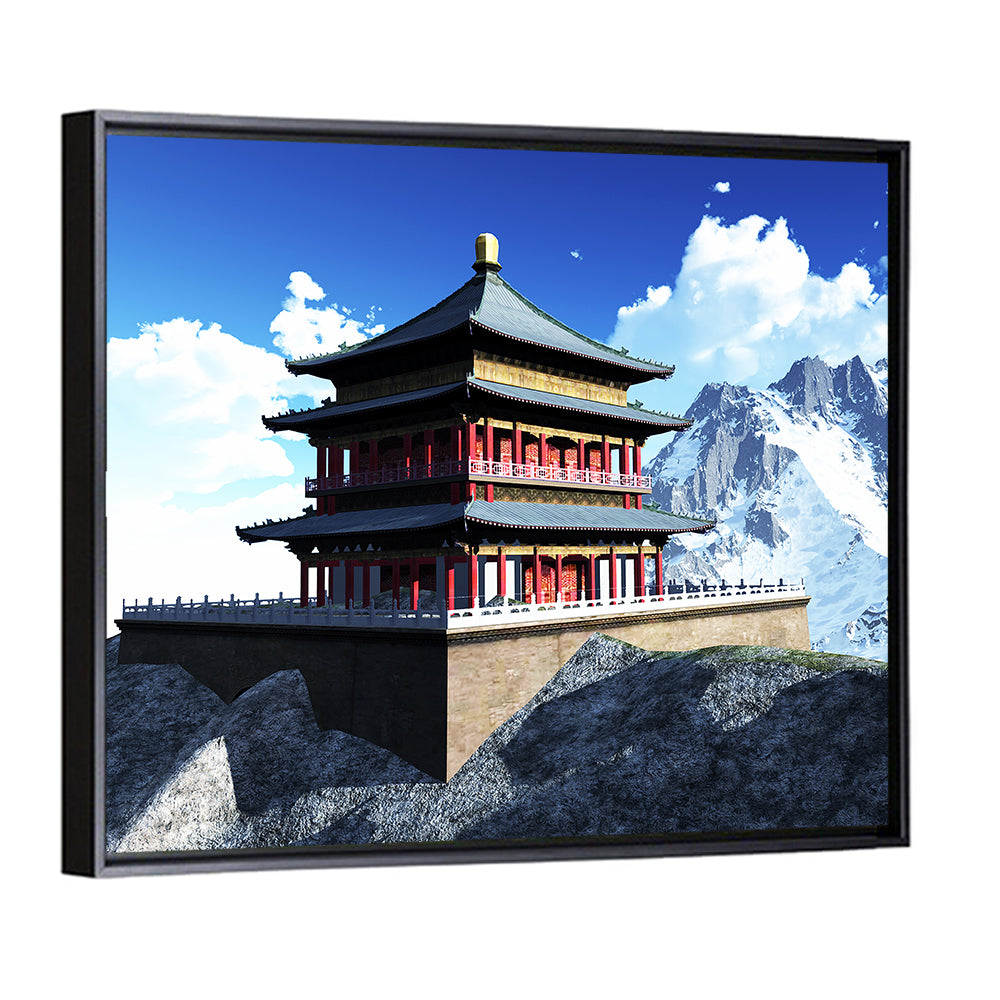 Sunlit Pagoda and Snow Peaks Wall Art
