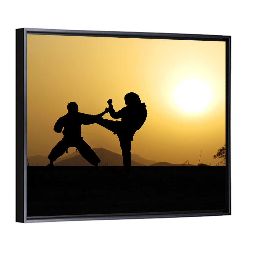 Martial Arts Silhouettes at Sunset Wall Art