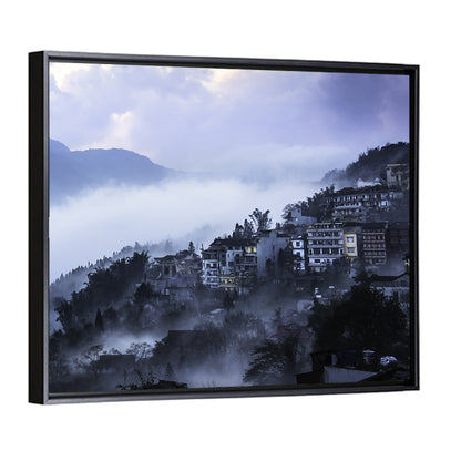 Misty Hillside Town Wall Art