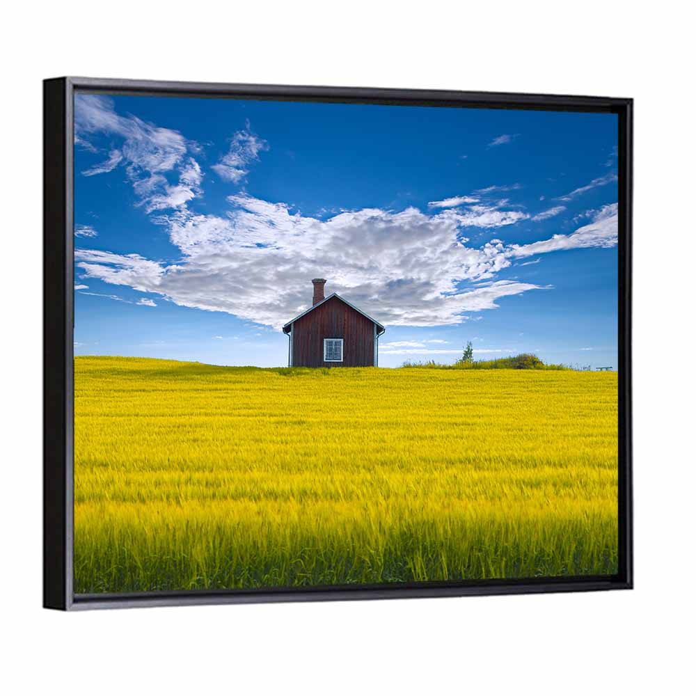 Red Barn in Golden Wheat Field Wall Art