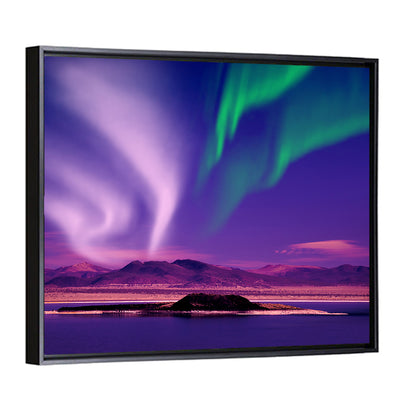 Violet Aurora Over Island Lake Wall Art