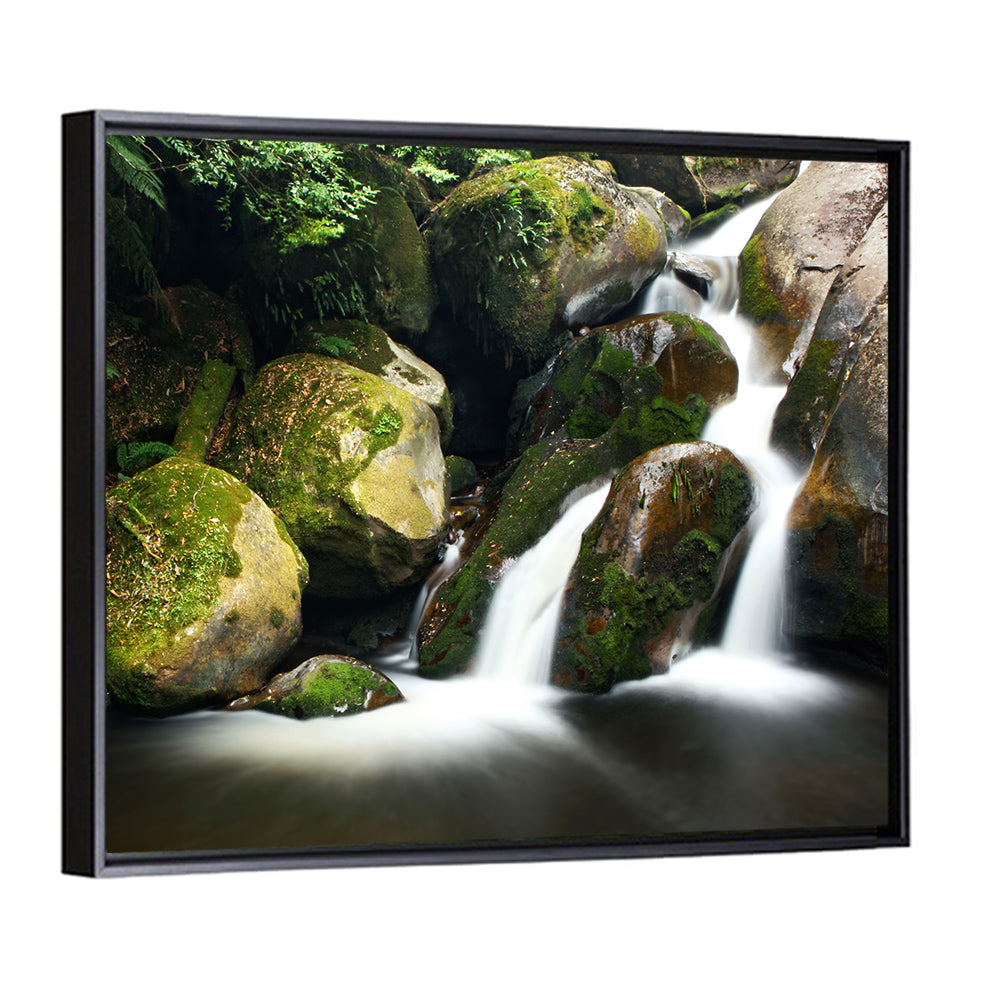 Rainforest Waterfall with Moss Covered Boulders Wall Art