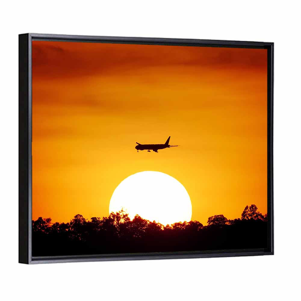 Airplane Silhouette at Sunset Wall Art