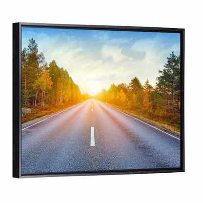 Sunlit Autumn Forest Road Wall Art