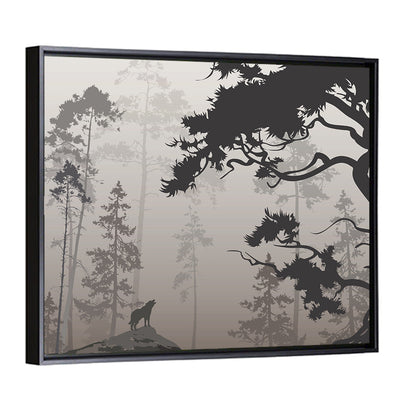 Howling Wolf in Misty Forest Wall Art