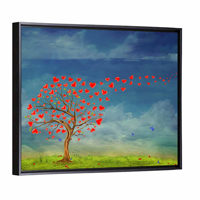 Tree of Red Hearts Wall Art as a framed canvas