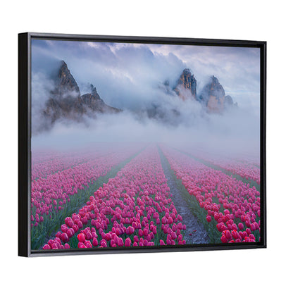 Foggy Tulips Field Wall Art