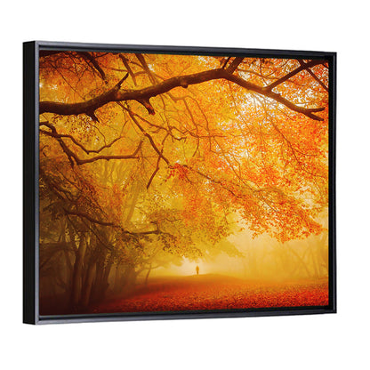 Autumn Forest Path with Lone Figure Wall Art