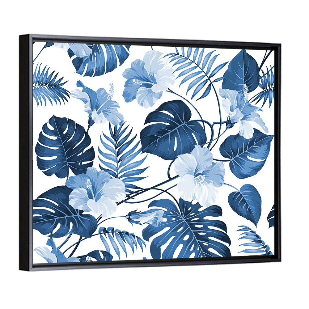 Blue Tropical Palm Leaves Wall Art