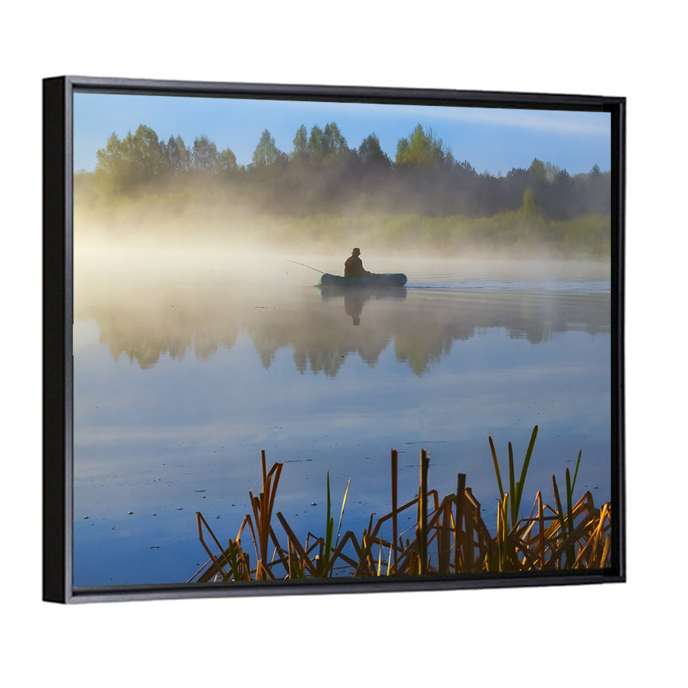 Misty Lake Fisherman Wall Art