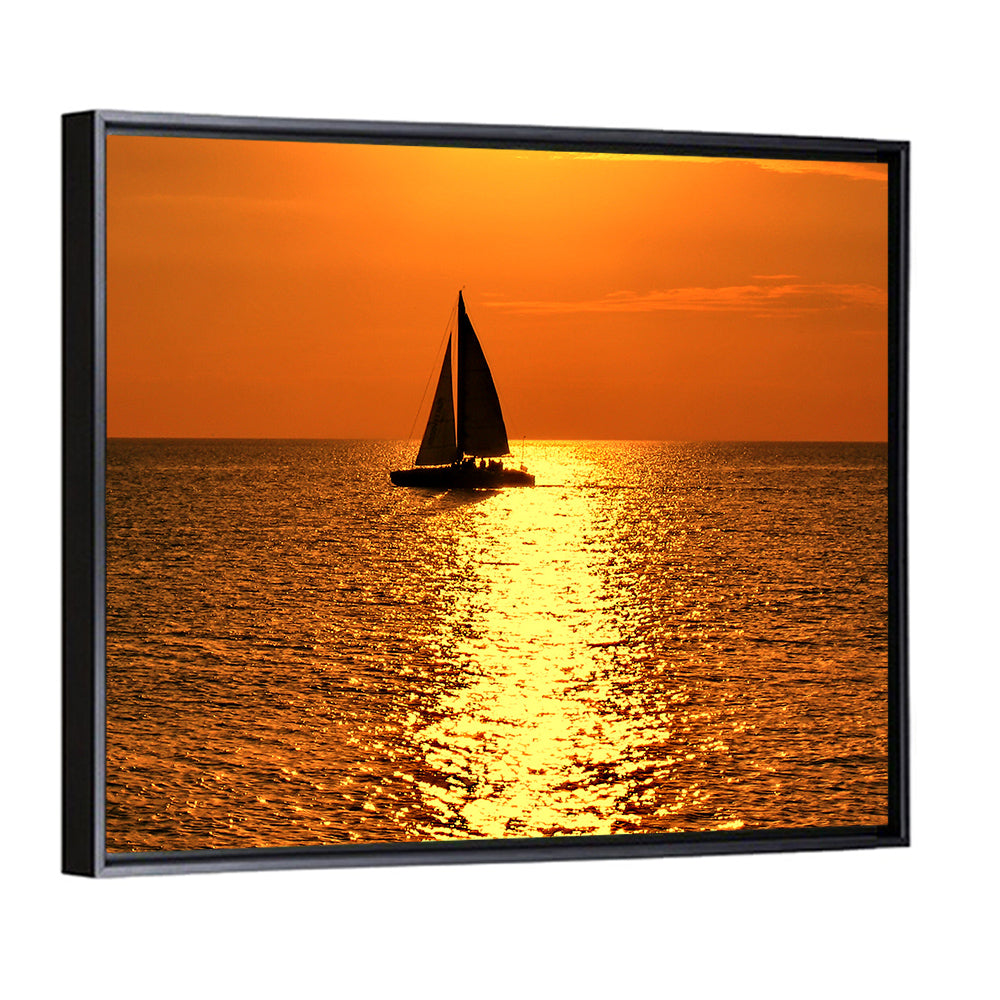 Sailboat Silhouette at Golden Sunset Wall Art