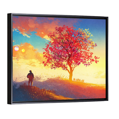 Autumn Tree with Silhouettes Wall Art