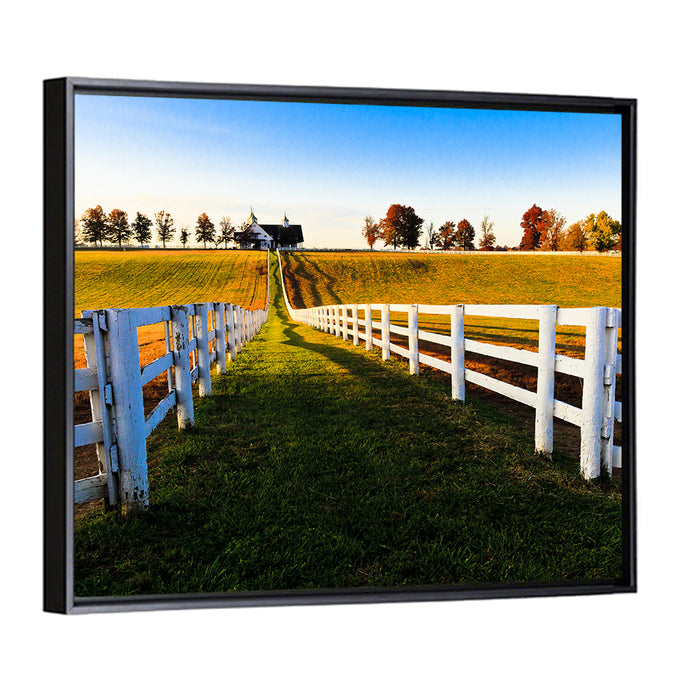 Kentucky Horse Farm at Golden Hour Wall Art as a framed canvas