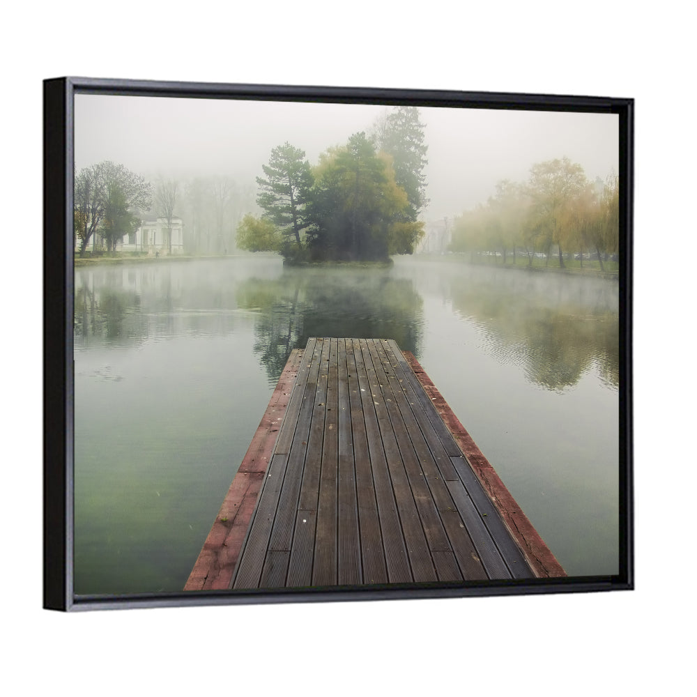 Wooden Pier on Foggy Lake Wall Art