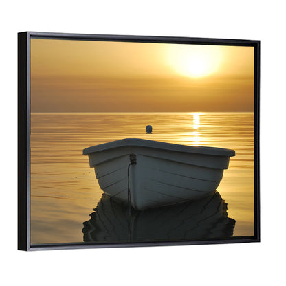 White Rowboat on Golden Sea Wall Art