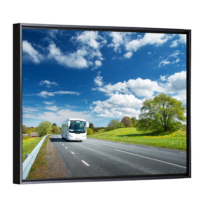 White Bus on Meadow Road Wall Art