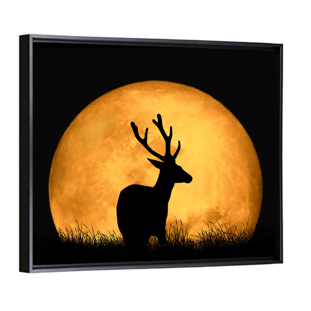 Buck Silhouette Under Red Moon Wall Art