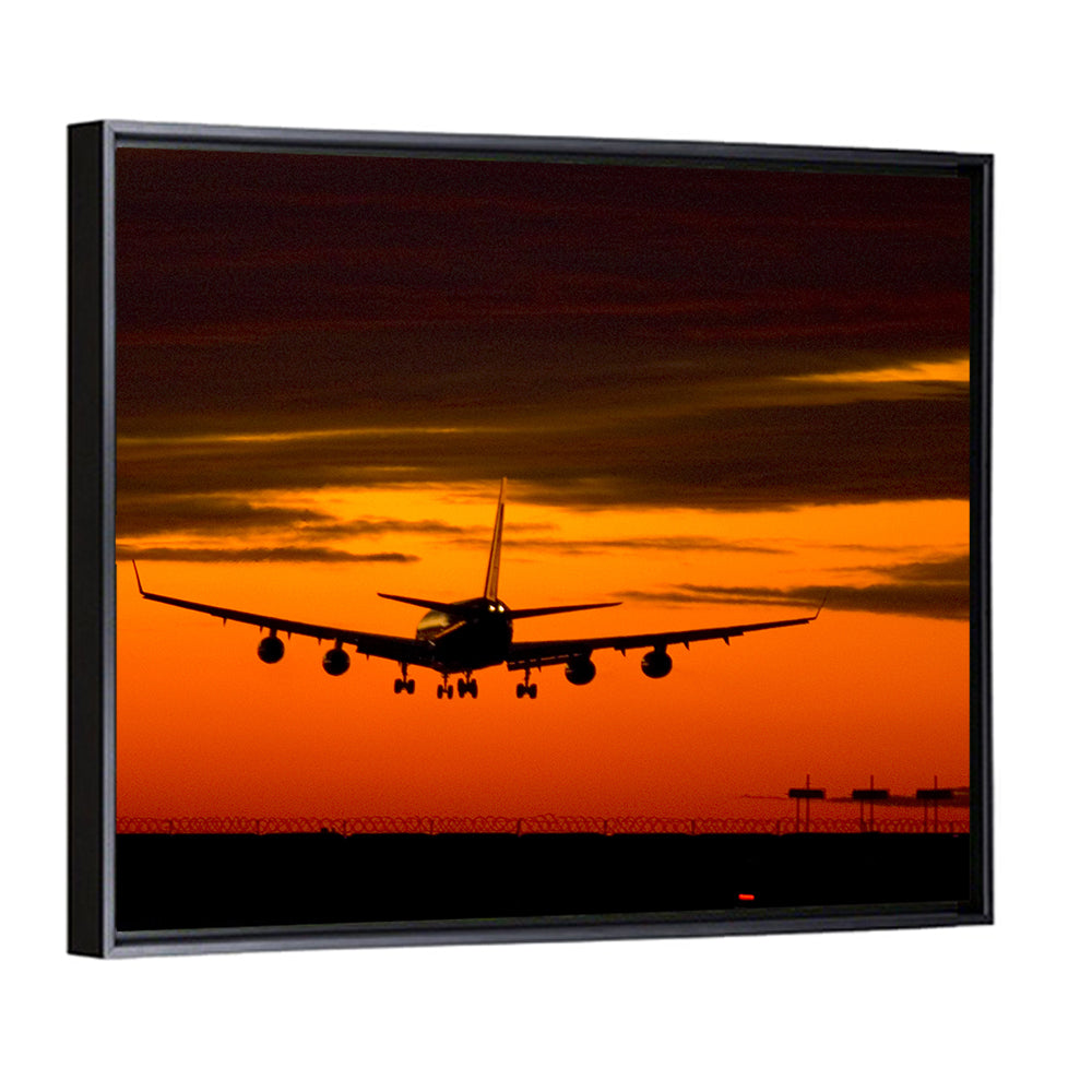 Airplane Landing at Sunset Wall Art