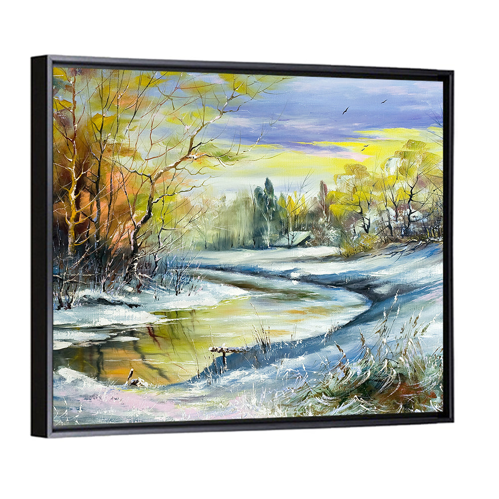 Winter River at Golden Hour Wall Art