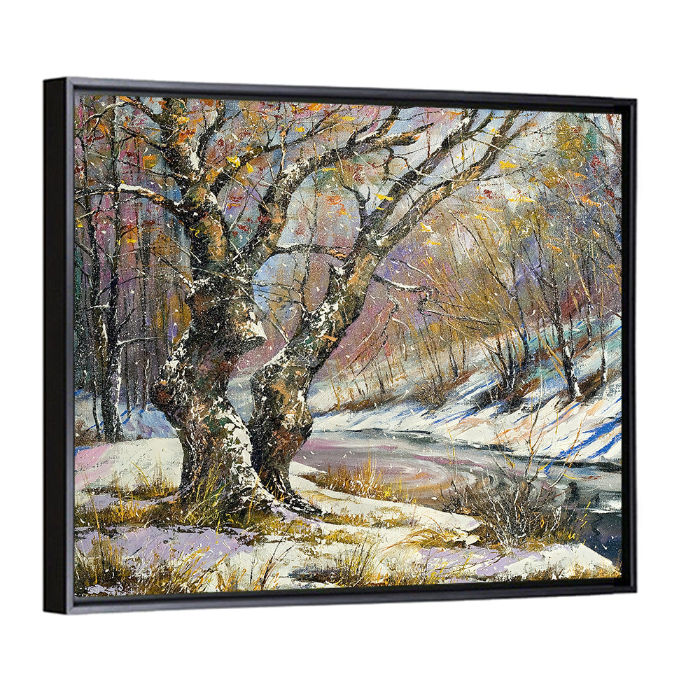 Frozen River in Winter Woodland Wall Art