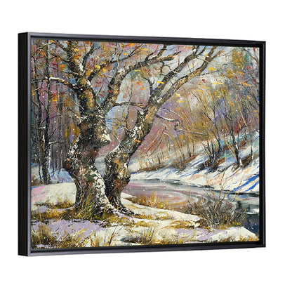 Frozen River in Winter Woodland Wall Art