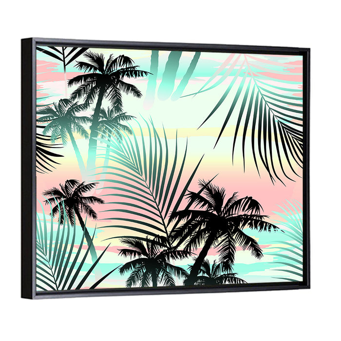 Tropical Palm Stripe Pattern Wall Art as a framed canvas