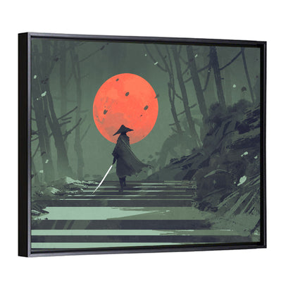 Samurai Under Red Moon Wall Art
