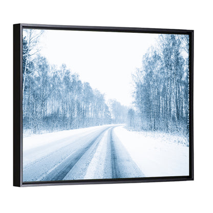 Tire Tracks on Snowy Road Wall Art