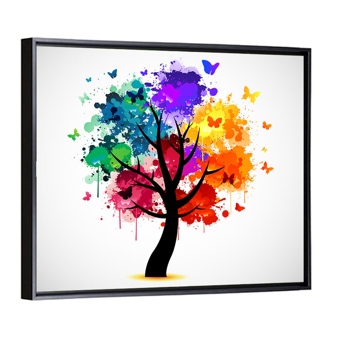 Painted Tree with Butterflies Wall Art as a framed canvas