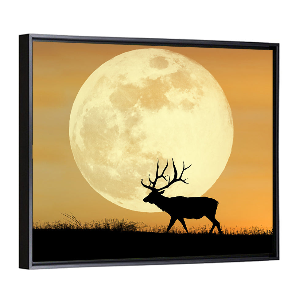 Bull Elk Silhouette Under Supermoon Wall Art